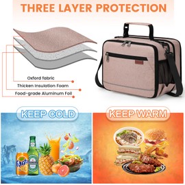 RAINSMORE Insulated Lunch Bag for Women Men Cool Bag Leakproof Water-Resistant Cooler Picnic Bag for Adults Work Commuting School Travel Office Pink