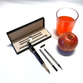 Luxury Pen Set with Black Pen, Ink Cartridges, and Gift Box, Black and Gold, with Motivational Message