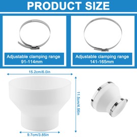 Zosenyer Exhaust Hose Adapter, Reducer 150 mm to 100 mm with 2 Stainless Steel Hose Clamps, ABS Reducer for Round Pipe Adapter for Ventilation System, Ventilation Ducts