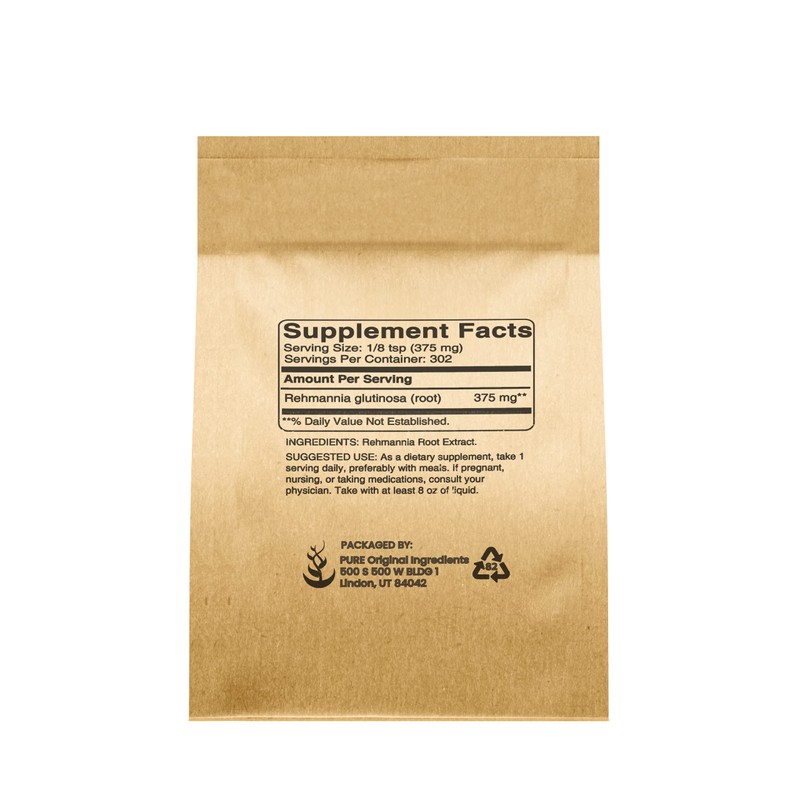 PURE ORIGINAL INGREDIENTS Rehmannia Root Extract Powder (4oz) Non-GMO, Chinese