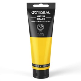 GOTIDEAL Acrylic Paint Mid Yellow Tubes(120ml, 4.1 oz) Non Toxic Non Fading,Rich Pigments for Painters, Adults & Kids, Ideal for Canvas Wood Clay Fabric Ceramic Craft Supplies (Mid Yellow)