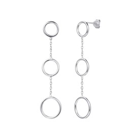 AGVANA Long Earrings Sterling Silver 925 Yellow/White Gold Plated Loop Circle Round Slim Drop Wedding Tassel Studs for Women Girls, with Nice Jewellery Gift Box, Length: 2.1"