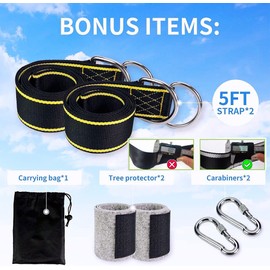 Tree Swing Hanging Straps Kit,Hammock Straps with Loops Set,Newly Upgraded Heavy Duty， Holds 2800 Lbs,5ftx2Hammock Straps with 2 Locking Carabiners and 2 Tree Protectors,Carry Pouch Bag for Hammocks