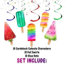 10 PCS Popsicle Ice Cream Streamers Pack - Sweet Summer Treat Hanging Decorations for Parties, Events, and Cool Spaces