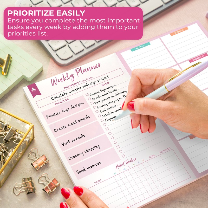 Clever Fox Weekly Desk Planner – Desktop Notepad, To Do