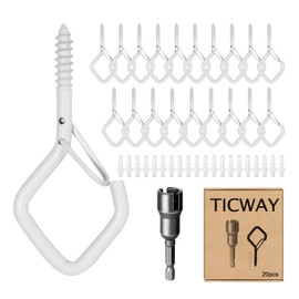 Ticway Pack of 20 stainless steel screw hooks, hooks for screwing with security, wall hooks, ceiling hooks, screw hooks, white can be used for plants, flower pots, decorative lights and cups