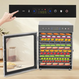 LIYUANJUN 12 Shelf Food Dehydrator, 12 Tray Large Commercial Food Dehydrator LCD Touch Control Panel Stainless Steel Dehydrator for Fruits Meats Vegetables 95-194℉ Temperature Range