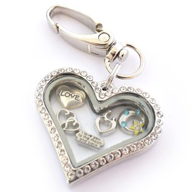 Family Love Heart Locket Keyring. Love You To The Moon & Back Diamonte Heart Handbag Charm Jewellery Gift. Daughter, sister friend Key chain.