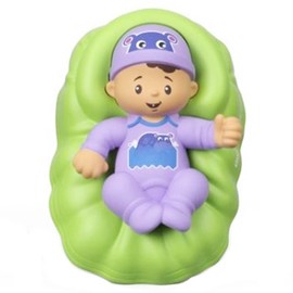 Fisher-Price Replacement Part Little People Big Helpers Family FTL14 - Replacement Hispanic Baby Figure in Green Basket Wearing Purple Outfit