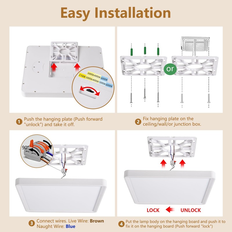 12 Inch Square LED Flush Mount Ceiling Light, 30W, 3000LM