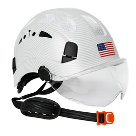 White Carbon Fiber Hard Hat with Visor - Vented Hard Hats Construction OSHA Approved,Custom ABS Hard Hat with Chin Strap Ratchet,6-Pt Safety Helmet for Men Cascos De Construccion Fibra Aolamegs