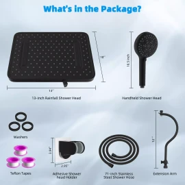 Hibbent 13'' Shower Head High Pressure Rainfall Shower Head with handheld Spray