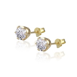 Stud Earrings 925 Silver Gold-Plated with Cubic Zirconia Stone Earrings for Men and Women with Shiny Crystals, Silver, Cubic Zirconia