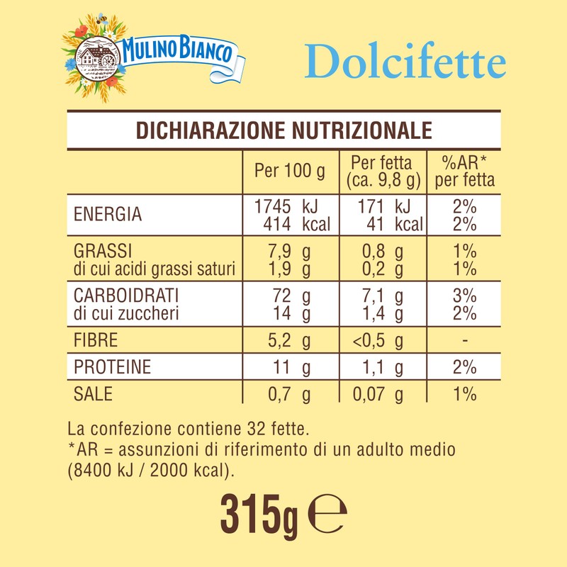Mulino Bianco Fette Biscottate Dolcifette, 315g