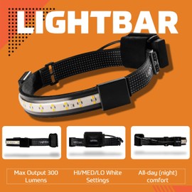 LIGHTBAR | LED Headlamp, 300 Lumens, 5h Charge, Ultra-Wide Illumination, 3 AAA Battery Powered, 4 Modes - Camping Running Biking Fishing Construction