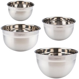 Tovolo Stainless Steel Mixing Bowls Set of 4 Small Medium Large XL Metal Bowl Set for Cooking Baking Prep, Dishwasher Safe Nesting Mixing Bowls Set, Freezer Storage and Mixer Safe Heavy Duty Bowls