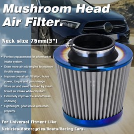 PTNHZ - Filtro universal de aire de entrada de aire frío de alto flujo de 76 mm para coche, filtro de aire de admisión de aire, sistema de entrada de aire, filtro de aire de cabeza de hongos