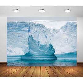 Loccor 8x6ft Fabric Antarctic Iceberg Backdrop White Glacier Snow Mountain Tabular Iceberg in Bransfield Strait Background Party Winter Theme Party Decorations Photo Props