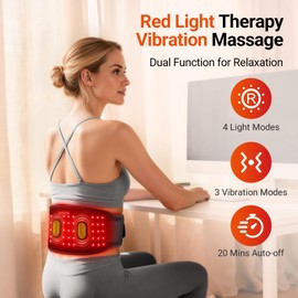 Comfytemp Cordless Red Light Therapy Massage Belt with Vibration for Back, Wearable FSA Eligible HSA Near Infrared Lower Back Massager, Portable Birthday Mothers Day Gifts for Women Mom, 660nm & 850nm
