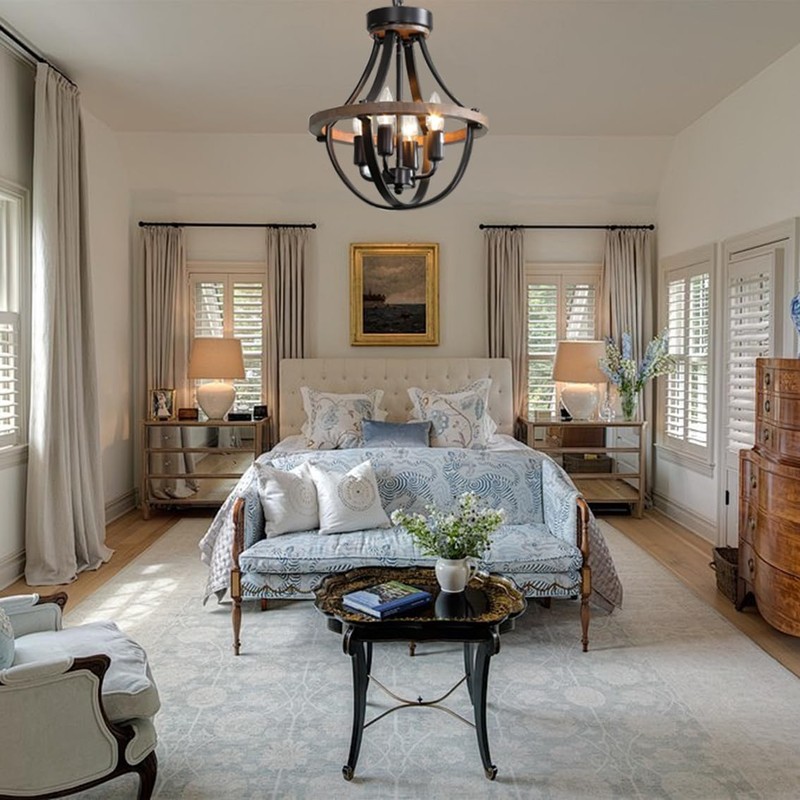Lanpesting Farmhouse Chandelier, Modern Hanging Pendant Lighting, 4-Light Rustic Ceiling