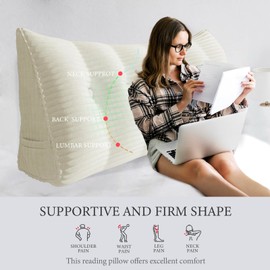 10 lbs Thickened Headboard Pillow Wedge Pillow Headboard Reading Pillow Bed for Comfortable Backrest Reading Triangular Pillow with Side Pocket Backrest Pillows for Sitting in Bed Full