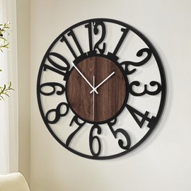 1st owned Large Wall Clock for Living Room Decor- 24" Decorative Antique Silent Non Ticking,Battery Operated,Black Metal,Wood Clocks for Farmhouse,Dining Room,Bedroom,Kitchen - Arabic Numerals