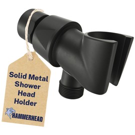 HammerHead Showers® Solid Metal Handheld Shower Head Holder - Matte Black - Adjustable Shower Wand Holder with Universal Wall Hook Bracket and Brass Pivot Ball - Hand Held Shower Head Holder