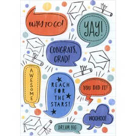 Designer Greetings Colorful Talk Bubbles on Lined Paper: Way to Go, Yay, Congrats, Awesome Graduation Congratulations Card for Friend