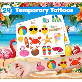 36PCS Beach Party Favors 24 Tattoos Sticker 12 Stamp Set - Ideal Summer Pool Themed Birthday Card Decorations Supplies Goodie Bag Cute Rewards for Boys Girls Classroom Gifts Baby Shower Prizes