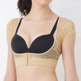 BePit 46 Bust Up & Back Muscle Support Lace Inner // Cross Belt Correction Correction Shirt Style Up Compression Stabilizing Tightening Body Drop Prevention (Be Pit 046 Bipit) (Beige, L Size Underbust 27.6 - 35.4 inches (70 - 90 cm)
