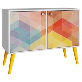 Manhattan Comforts Avesta Double Side Table. 2.0, White, Stamp, Yellow