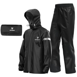 MOTOWOLF Motorcycle Rain Jacket, Rain Pants, Rain Suit, Jacket, Top and Bottom, Spring, Summer, Autumn, Winter, Reflective, Rain Gear, Cycling, Fishing, Outdoor, Men's, Women's, black, L