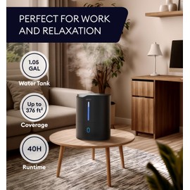 GENIANI Ultrasonic Cool Mist Humidifier for Bedroom, Large Rooms, Home, 4L - Easy Fill & Clean Humidifier for Plants w/Auto Shut-off, 40H Runtime - Quiet, Top Fill Air Humidifier & Vaporizer for Baby