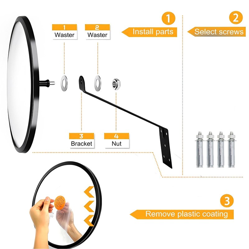 CNQLIS 8 Inch Convex Mirror Outdoor with Adjustable Wall Fixing