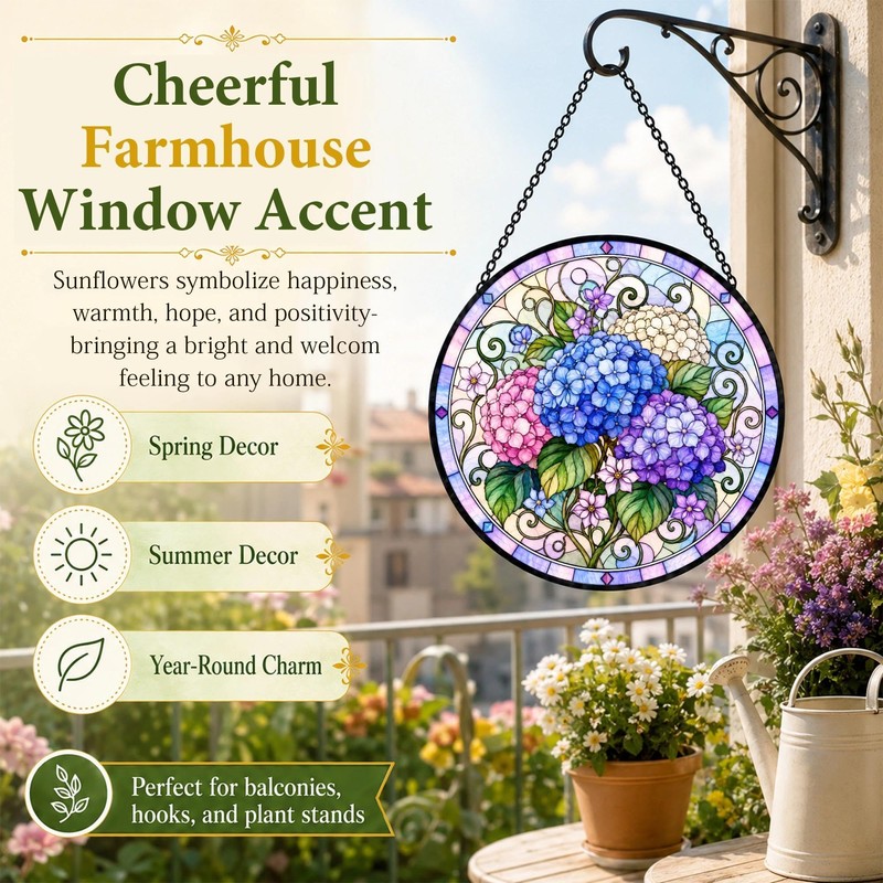 Hydrangea Suncatcher Stained Glass Window Hanging Hydrangea Gifts for Women
