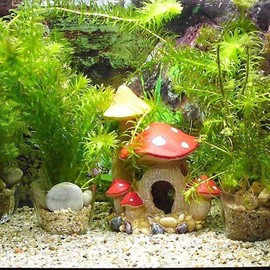 RUIAN Aquarium Decorations Mushroom House Fish Tank Cave Ornament for Castle Hiding Reptile Amphibian Toys Rock and Fairy Garden Decoration for Small Hideaway Decor Landscape Ornament, Red