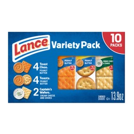 Lance Sandwich Crackers, Variety Pack, 3 Flavors, 10 Individually Wrapped Packs, 6 Sandwiches Each