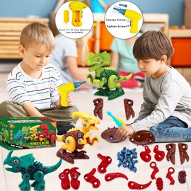 4 Pack Dinosaur Toys for Kids, Take Apart Dinosaur Toy with Electric Drill & 4 Hand Drill Tool, Building STEM Toy Christmas Birthday Gift Learning Construction Toys for 3 4 5 6 7 8 Year Old Boy Girl