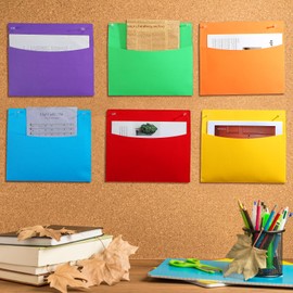 24 Pcs Oversized Wall Pockets 10 x 12 Inches 6 Colors Assortment Hanging Wall File Folder Organizer for Classroom Bulletin Boards Office Home Studying (Bright Color)