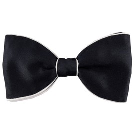 Pre-tied self-tie satin royale double in plain - bow tie 100% silk, Black-Midnight Blue-White