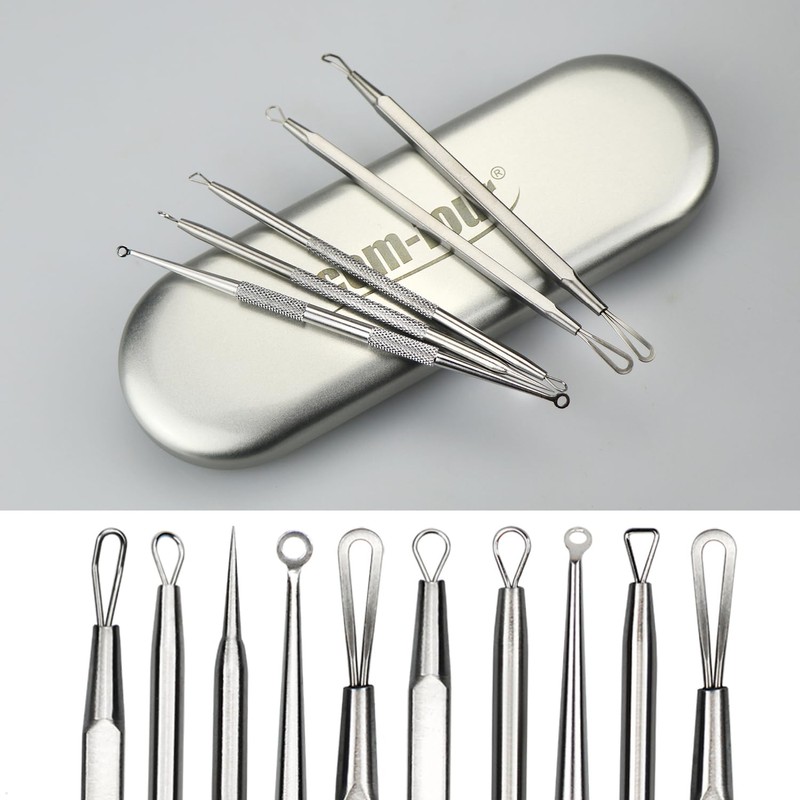com-four Blackhead Remover Set - 5 Piece Stainless Steel Facial