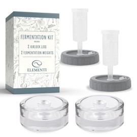 Elementi Fermentation Kit - Set of 2 Glass Easy Grip Fermentation Weights and Mason Jar Fermentation Lids for Wide Mouth Mason Jars - Sauerkraut and Pickling Kit - Fermenting Kit (Grey)