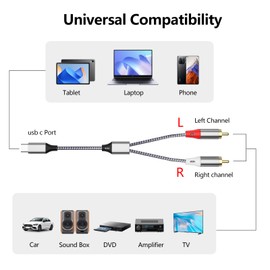 Liaoan USB C to 2RCA Stereo Adapter Cable, Type-C to 2RCA Audio Cable, Suitable for TV, Computer, Mobile Phone, MP3 Player, Speaker, car Radio, Tablet, Amplifier, Speaker, etc.