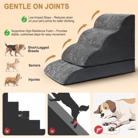 Dog Stairs for Small Dogs, Puppy, Older Cat, High Density Foam Pet Ramp for Sofa, Couch and Bed, 2-in-1 Convertible Dog Stairs (3-Step & 4-Step)