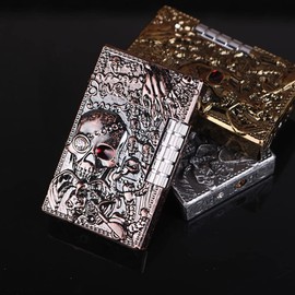 KAIEOMGN Carving Skull Antique Lighter, Vintage Cool Metal Lighters Refillable, Novelty Lighters for Men for Candles Ideas (No Butane Fuel). (Red Copper)