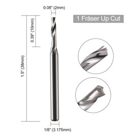 EU_HOZLY Milling Cutter 3.175 mm Shank Single Groove CNC Milling Cutter Bits for Aluminium 3.175 mm Shank, 10 mm Cutting Length, 38 mm Total Length, CNC Milling Machine Aluminium, CNC Milling Cutter