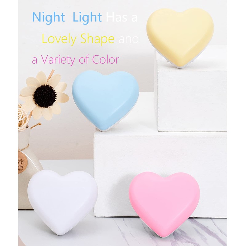 Cute Night Lights, Heart Shape Nursery Nightlight with Light Sensors,