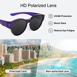 Br'Guras Polarized Fit Over Glasses Sunglasses for Women UV Protection, Trendy Cat Eye Wrap Around Shades for Driving Riding(029 Translucent purple, Black)