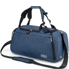Sports Bag with Shoe Compartment and Wet Compartment, 42L Waterproof Gym Bag for Men and Women, Durable Travel Bag with Shoulder Strap and Combination Lock (Denim Blue)