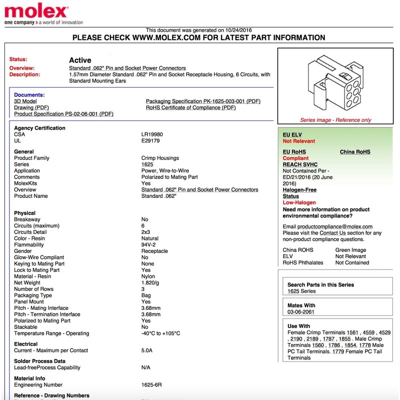 Molex (9-Circuits) Male & Female Receptacle Plug, w/Terminal sockets w/18-24